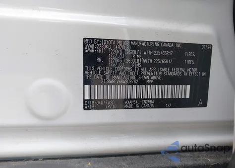 2024 Toyota Rav4 Hybrid Xle из США, поврежденный, VIN 2T3RWRFV6RW208762